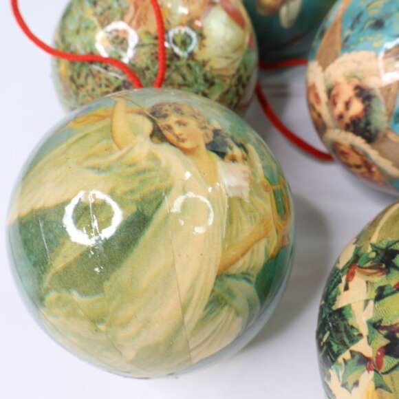 Lot 8 Vintage Twelve Glorious Angels Christmas Ornaments Decoupage Balls - Picture 3 of 8